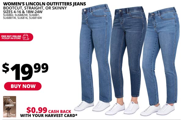 Lincoln Outfitters Women's Jeans - Bootcut, Straight, or Skinny