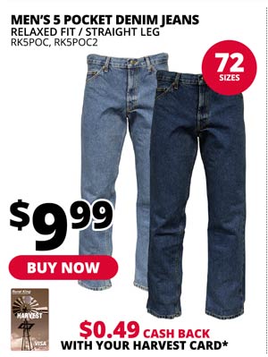 RK Men's 5-Pocket Denim Jeans, Relaxed Fit/Straight Leg