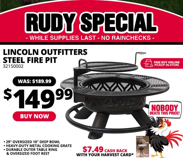 RUDY SPECIAL: Lincoln Outfitters Steel Fire Pit Only $149.99