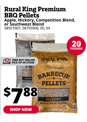 Rural King Premium BBQ Pellets Apple, Hickory, Competition Blend, or Southwest Blend 58557007, 58755006, 05, 04 