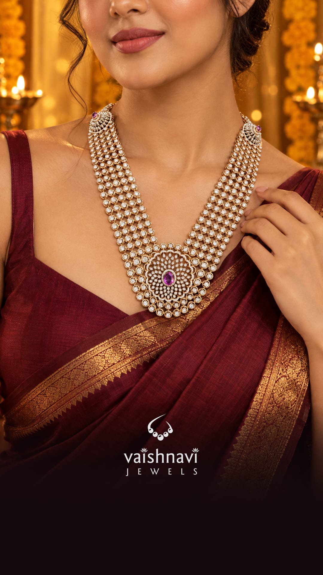 Rose gold diamond rani haar, Vaishnavi Jewels Surat