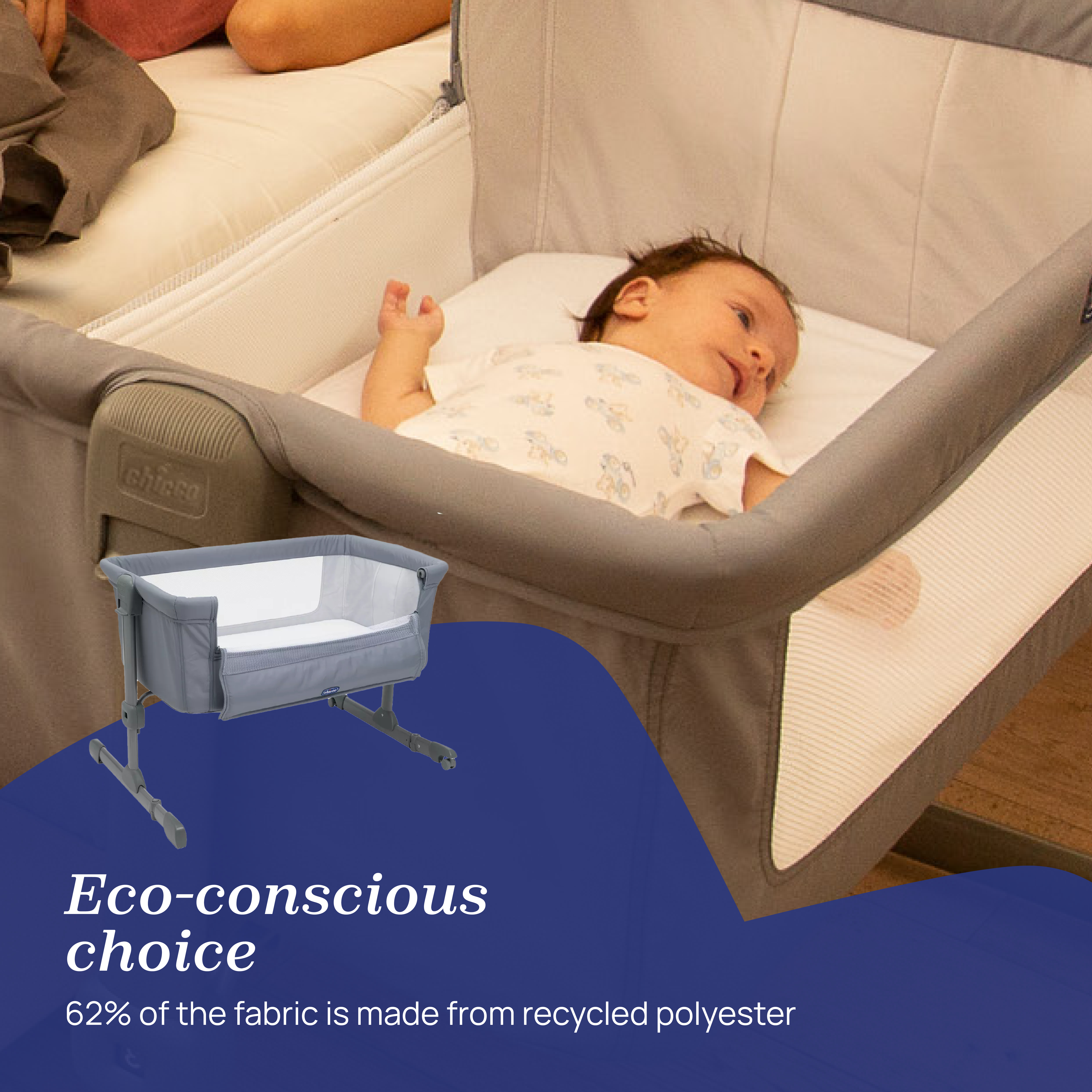 Chicco Next2Me Essential Bedside Crib in Stone Cribs Chicco