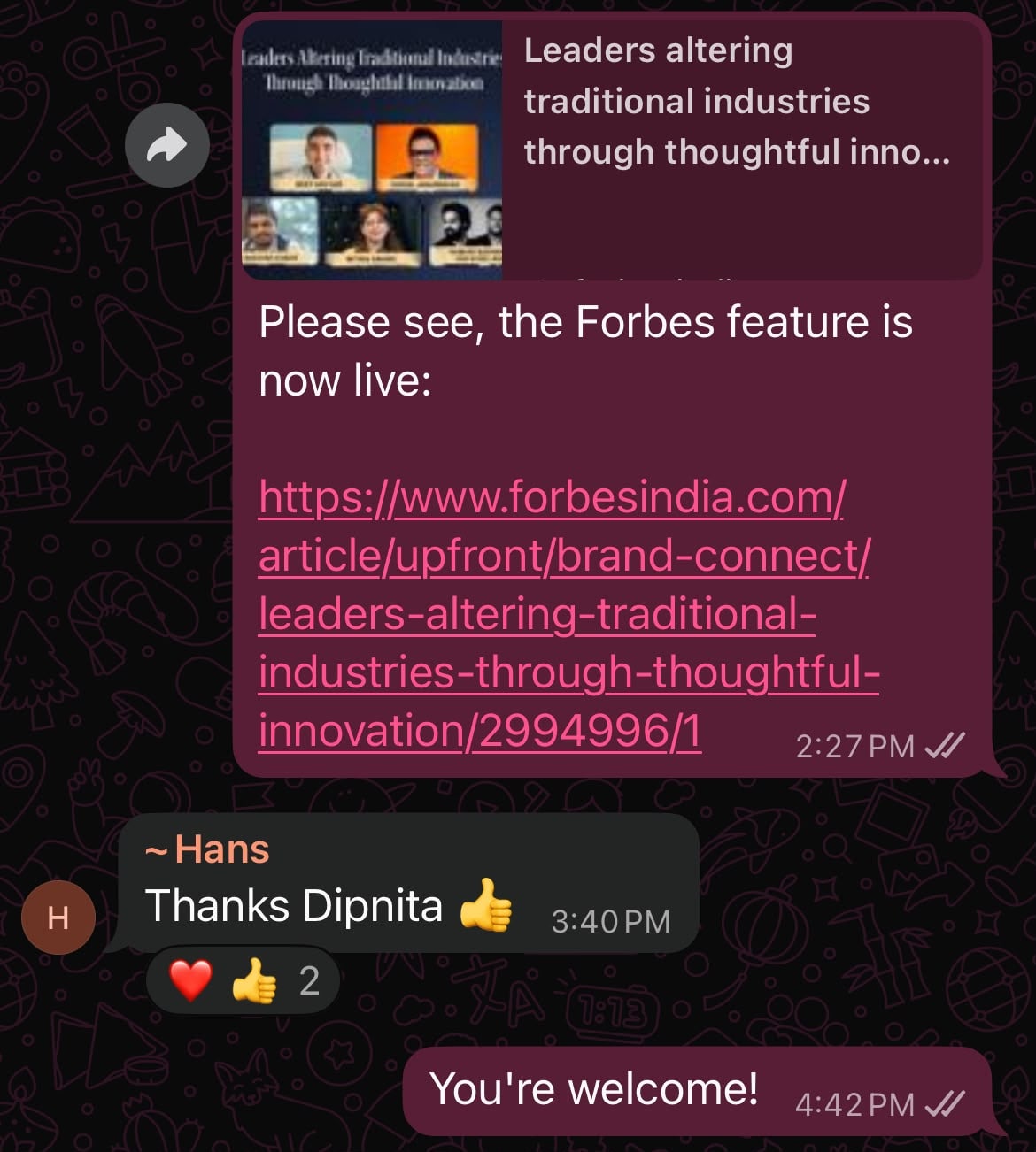WhatsApp delivery screenshot