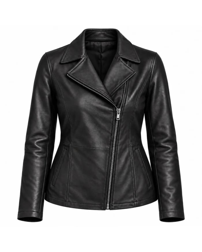 Chaqueta de cuero para mujer – Negro – cuello abierto