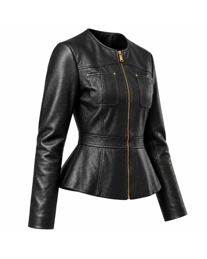 Top de cuero para mujer – Negro – costura en la cintura y cremallera