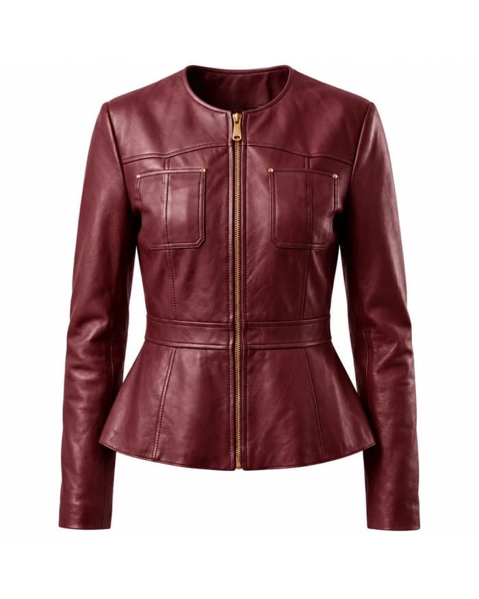Top de cuero para mujer – Burdeos – costura en la cintura y cremallera