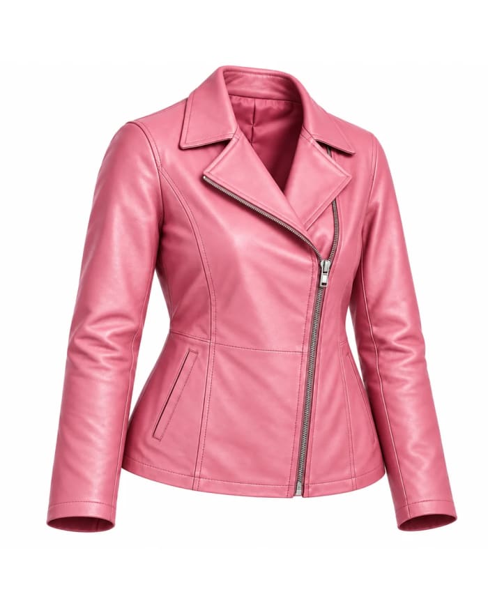 Chaqueta de cuero para mujer – Rosa – cuello abierto