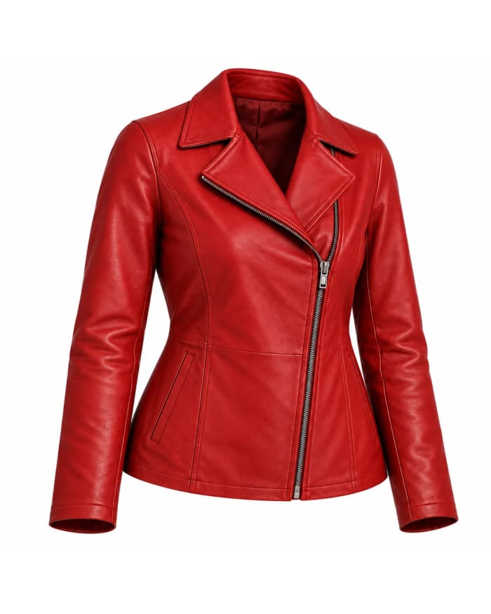 Chaqueta de cuero para mujer – Rojo – cuello abierto
