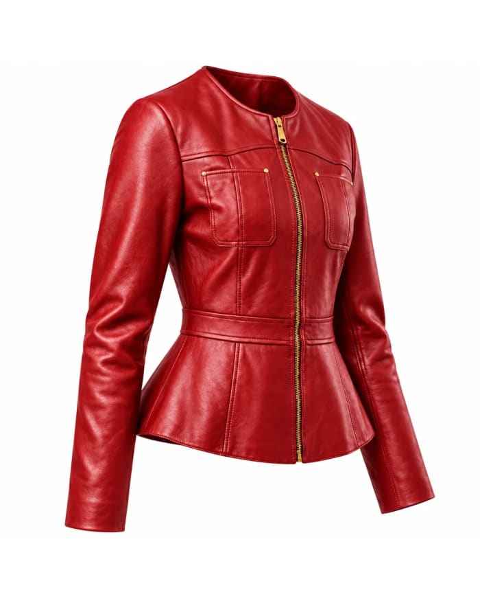 Top de cuero para mujer – Rojo – costura en la cintura y cremallera