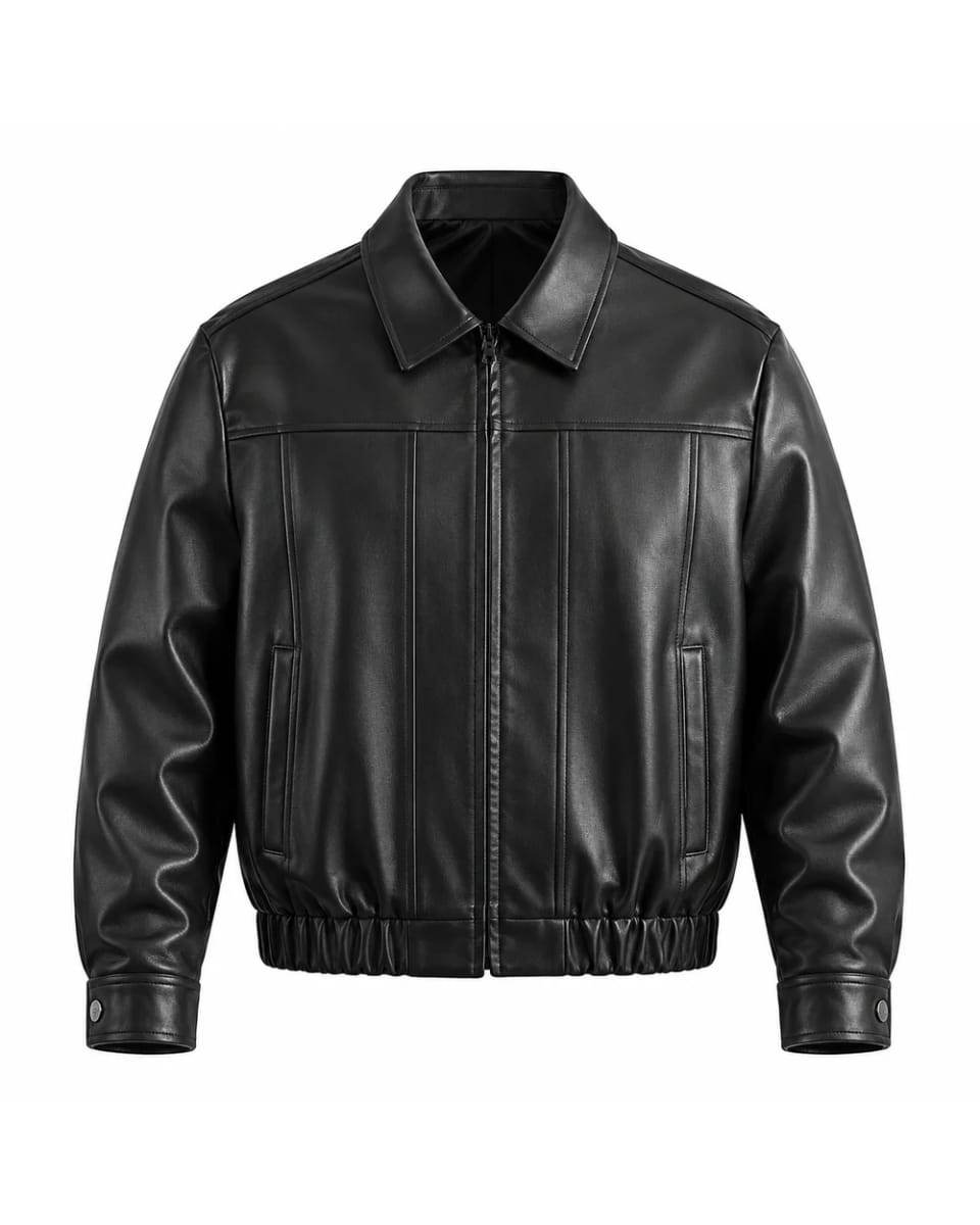 Veste en cuir pour homme – Noir / Croix noire – motif croisé au dos et zip