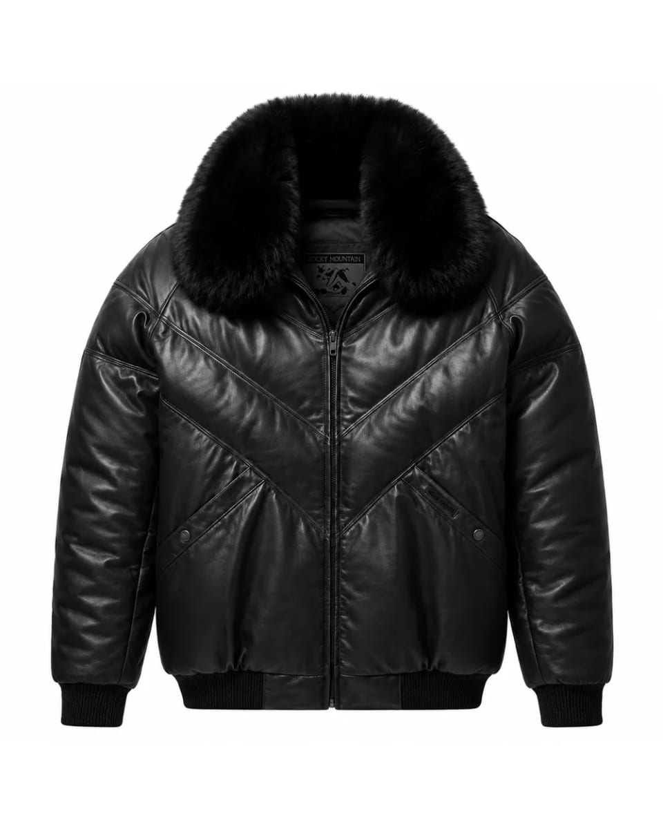 Lederjacke für Herren – Schwarz – Chevron-Steppung