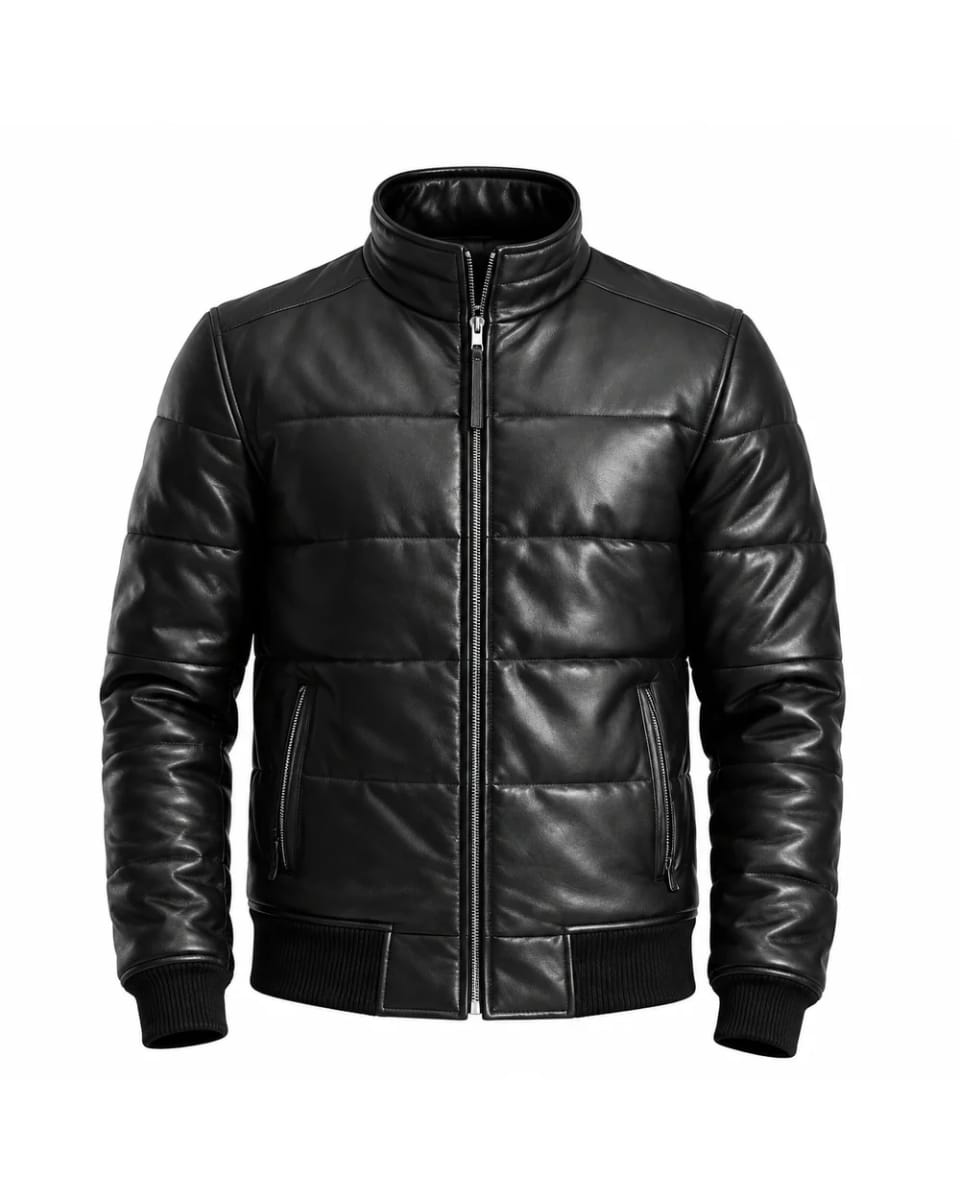 Lederjacke für Herren – Schwarz – Stehkragen und gesteppte Form