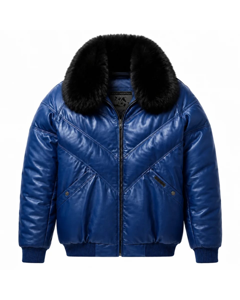Lederjacke für Herren – Blau – Chevron-Steppung