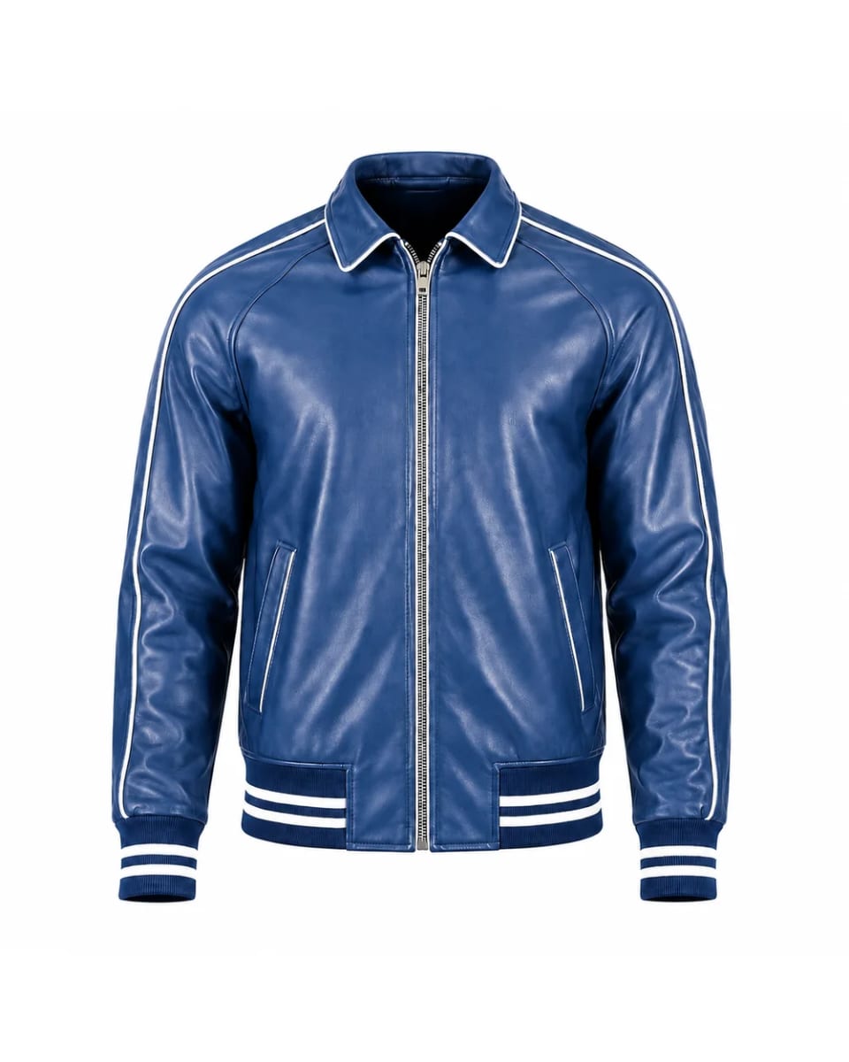 Lederjacke für Herren – Blau – Rippbündchen
