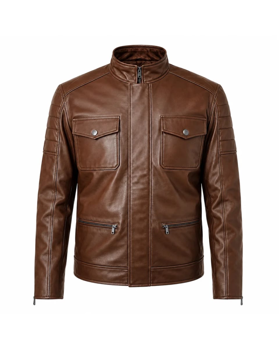 Lederjacke für Herren – Braun – vier Taschen im Café-Racer-Stil