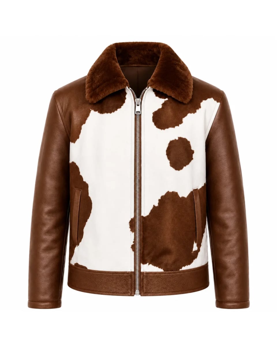 Lederjacke für Herren – Braun / Elfenbein – Kontrastkragen