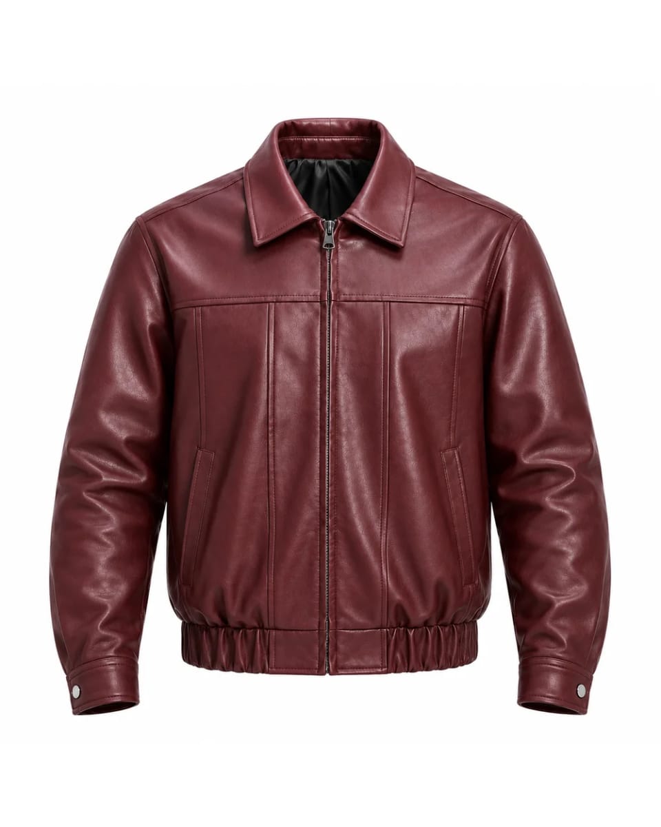 Giacca in pelle da uomo – Bordeaux / Croce nera – disegno incrociato sul retro e zip