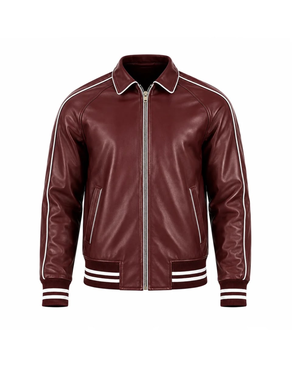 Lederjacke für Herren – Bordeaux – Abschlüsse im College-Stil