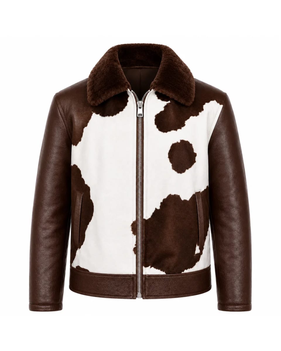 Giacca in pelle da uomo – Cioccolato / Avorio – collo a contrasto