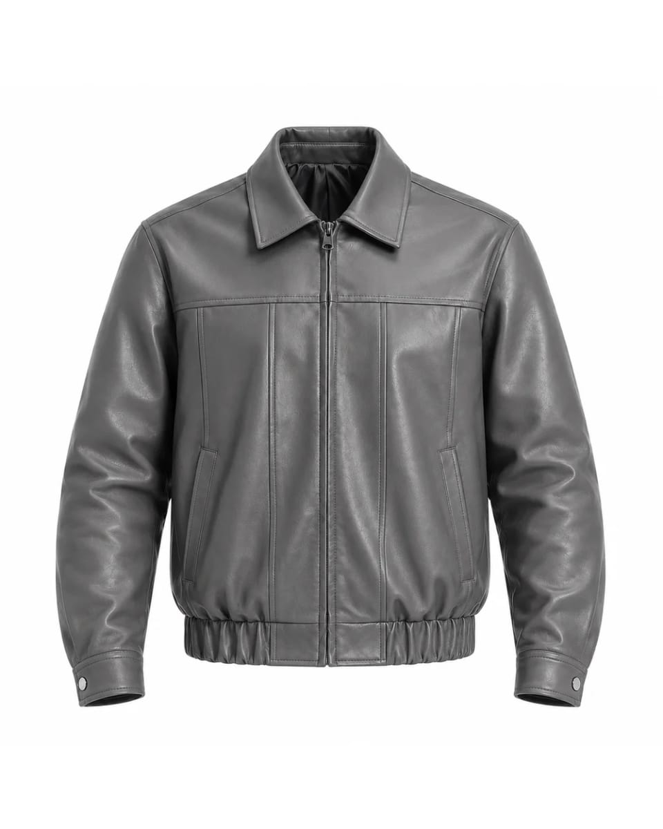 Veste en cuir pour homme – Gris / Croix noire – motif croisé au dos et zip