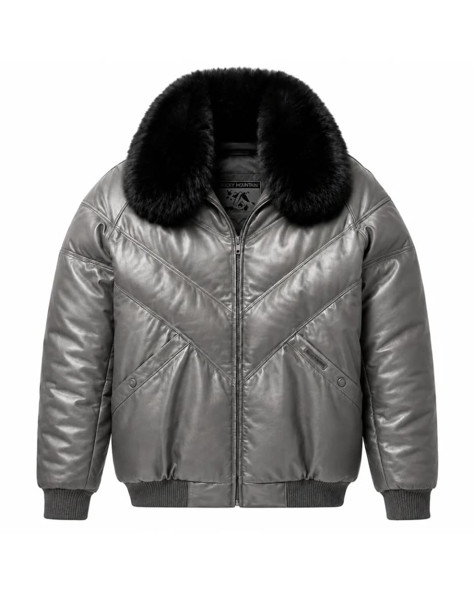 Lederjacke für Herren – Grau – Chevron-Steppung