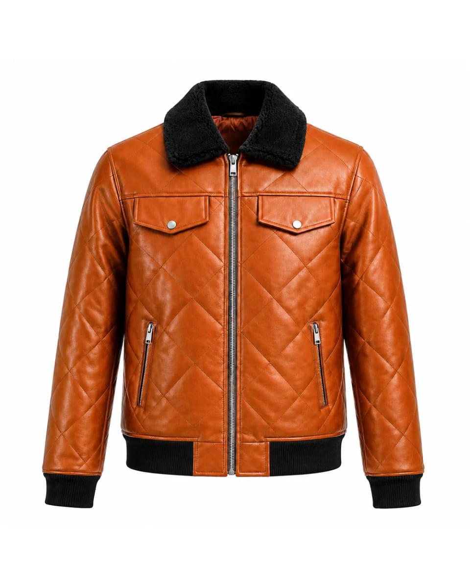 Lederjacke für Herren – Orange – Steppdesign