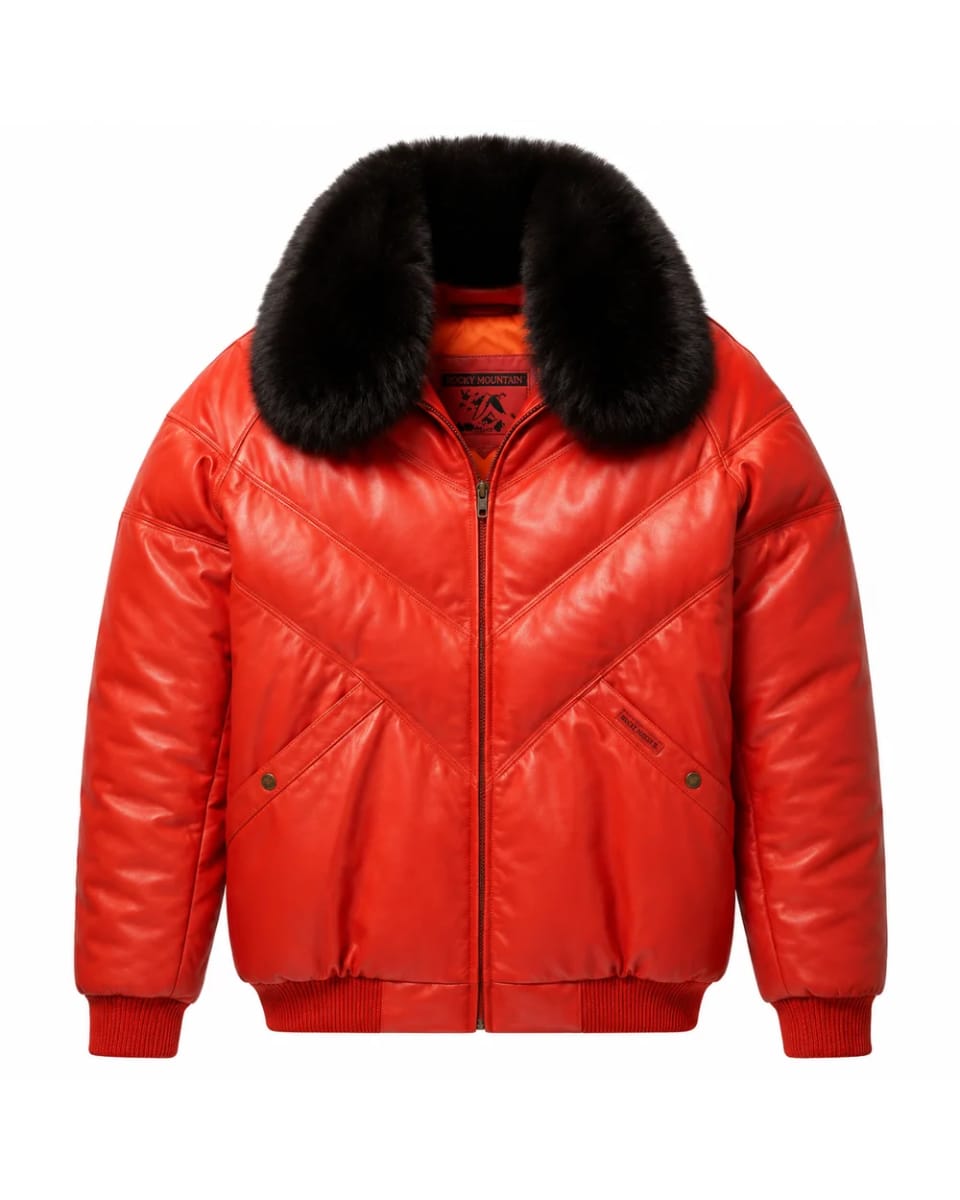 Lederjacke für Herren – Rot – Chevron-Steppung