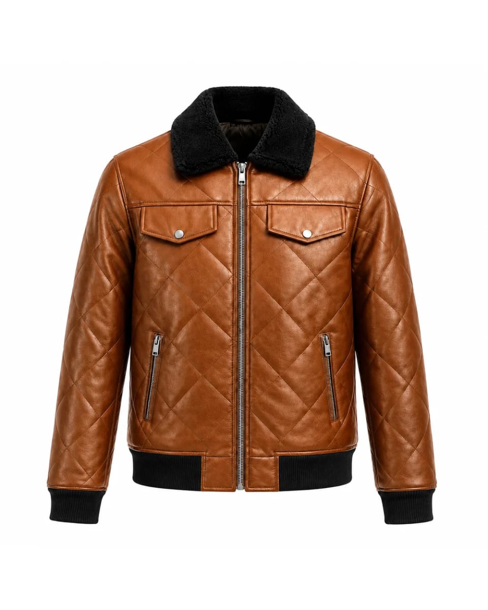 Lederjacke für Herren – Hellbraun – rautenförmige Steppfelder