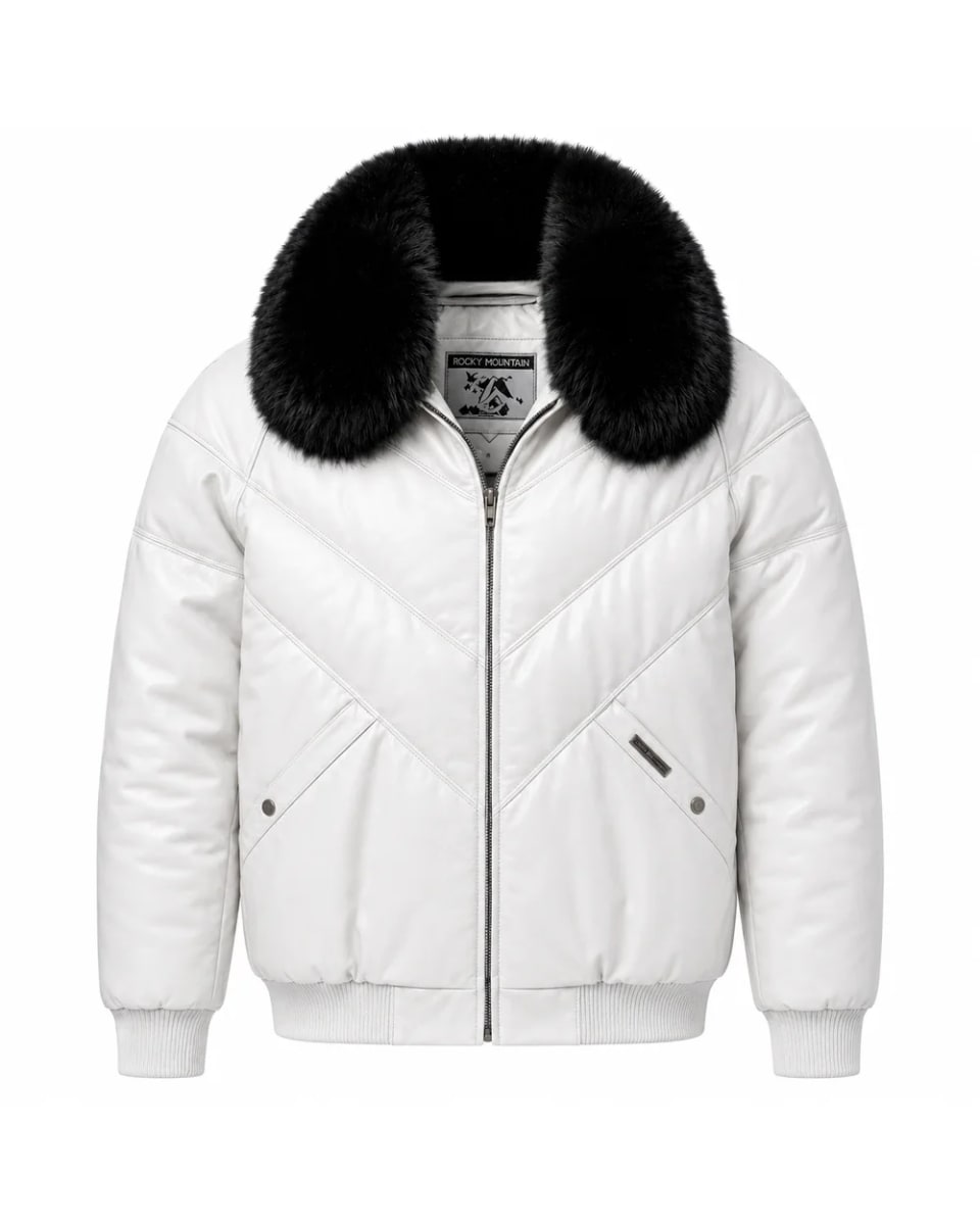 Lederjacke für Herren – Weiß – Chevron-Steppung