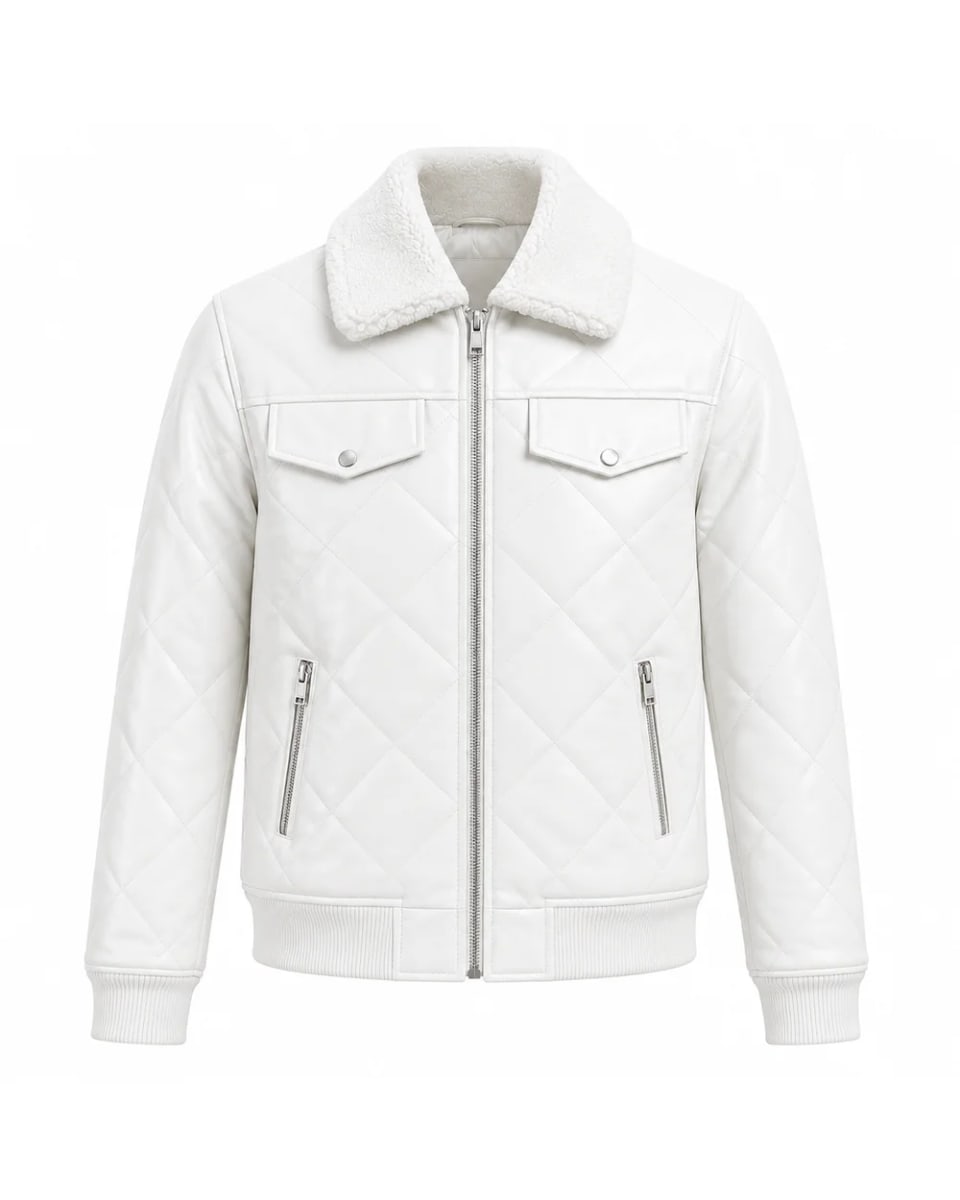 Lederjacke für Herren – Weiß – Steppdesign