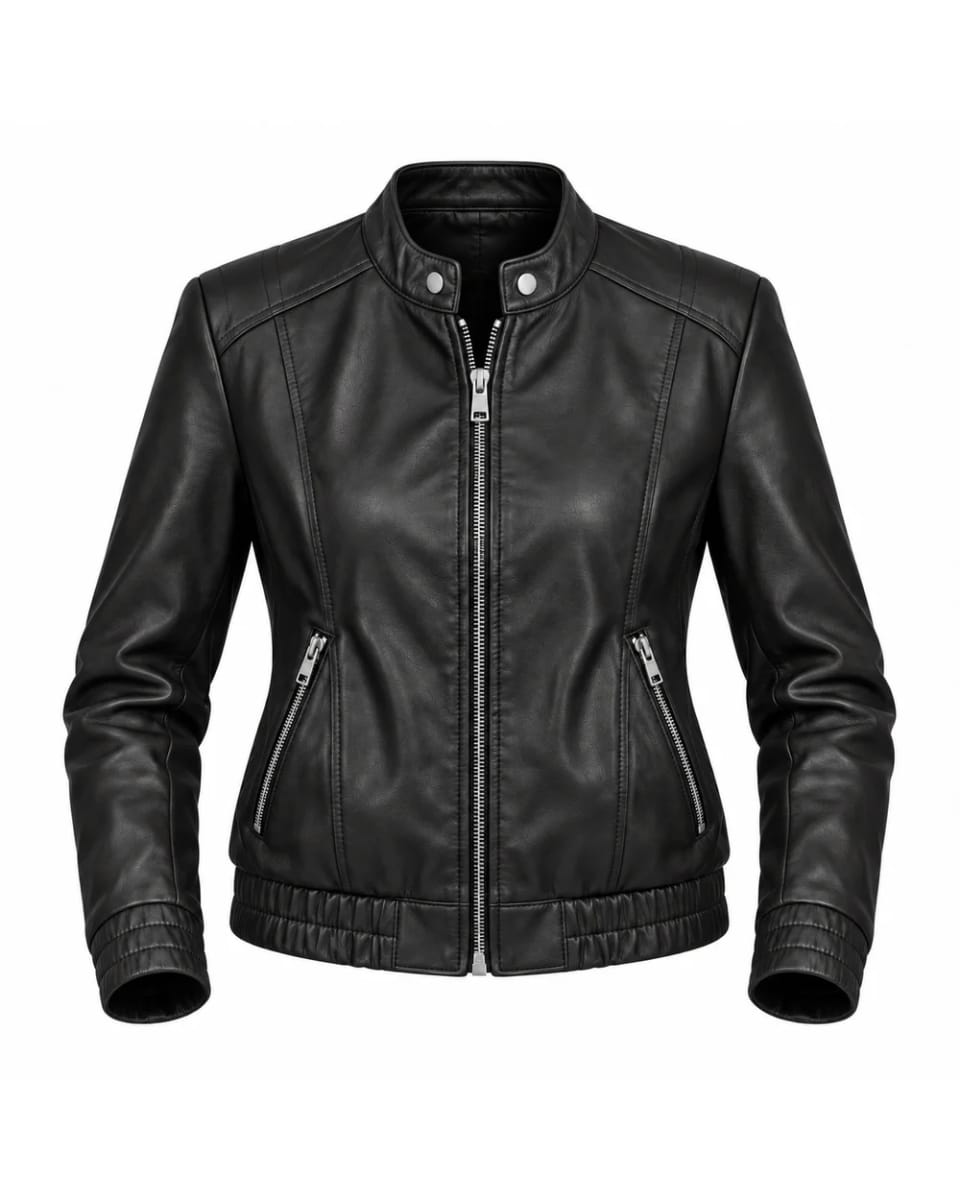 Giacca in pelle da donna – Nero – collo con linguetta