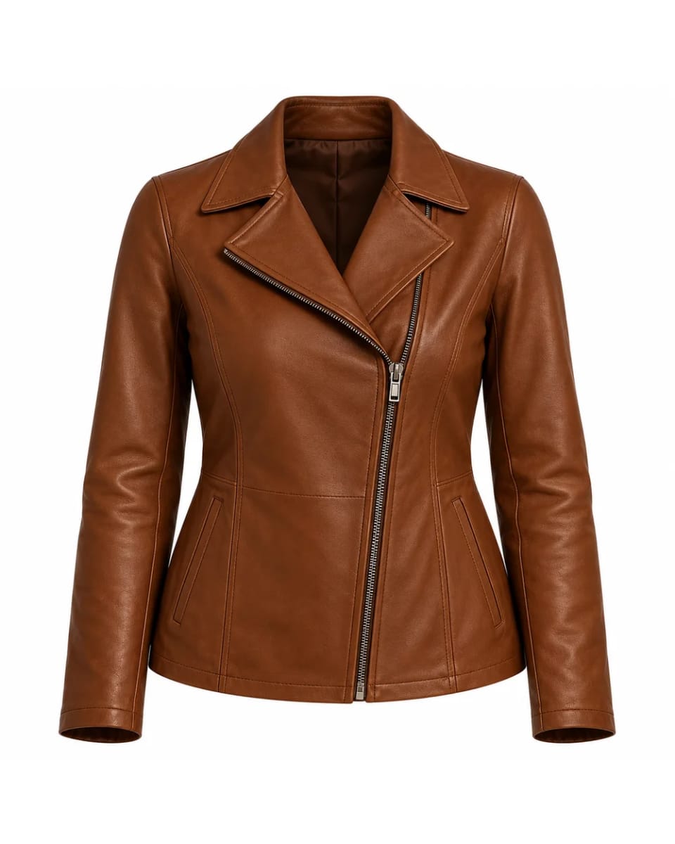 Giacca in pelle da donna – Marrone – collo aperto