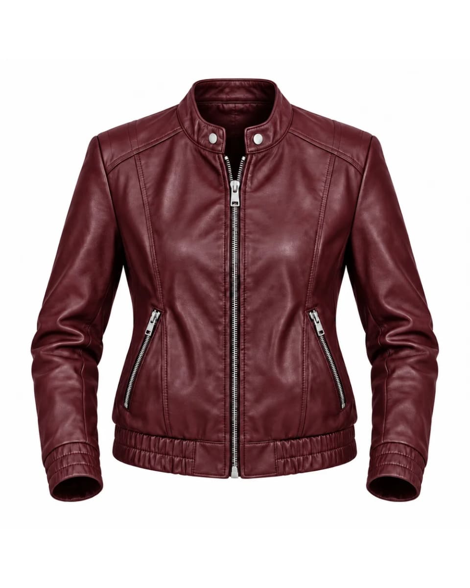 Lederjacke für Damen – Bordeaux – Kragen mit Lasche