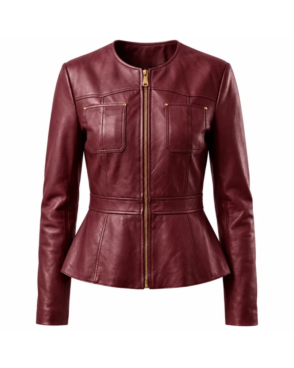 Top in pelle da donna – Bordeaux – cucitura in vita e zip