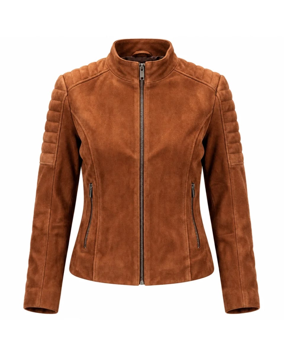 Wildlederjacke für Damen – Hellbraun – gesteppte Schultern