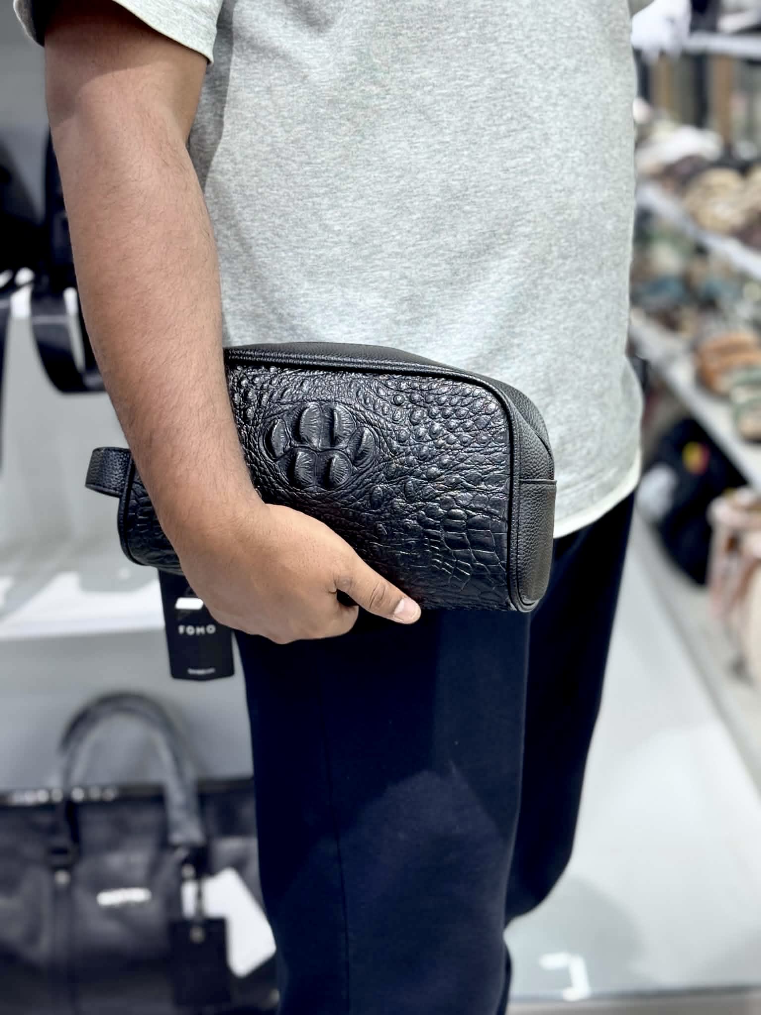 Premium Hand Bag - Black Crocodile Shape