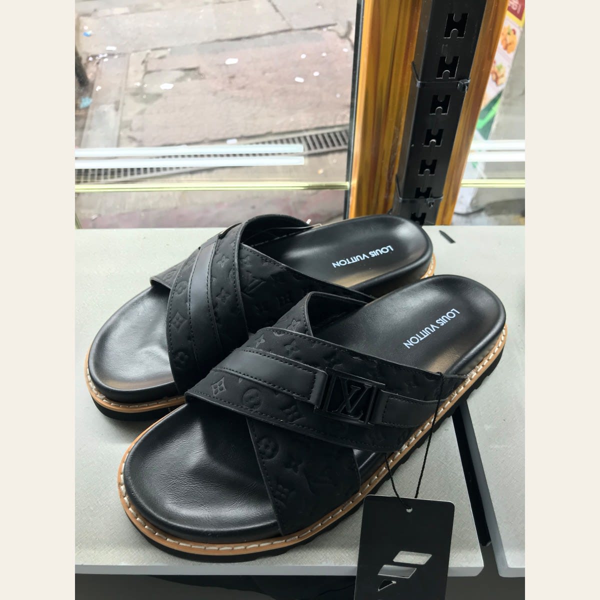 LV Cross Belt Slide Black