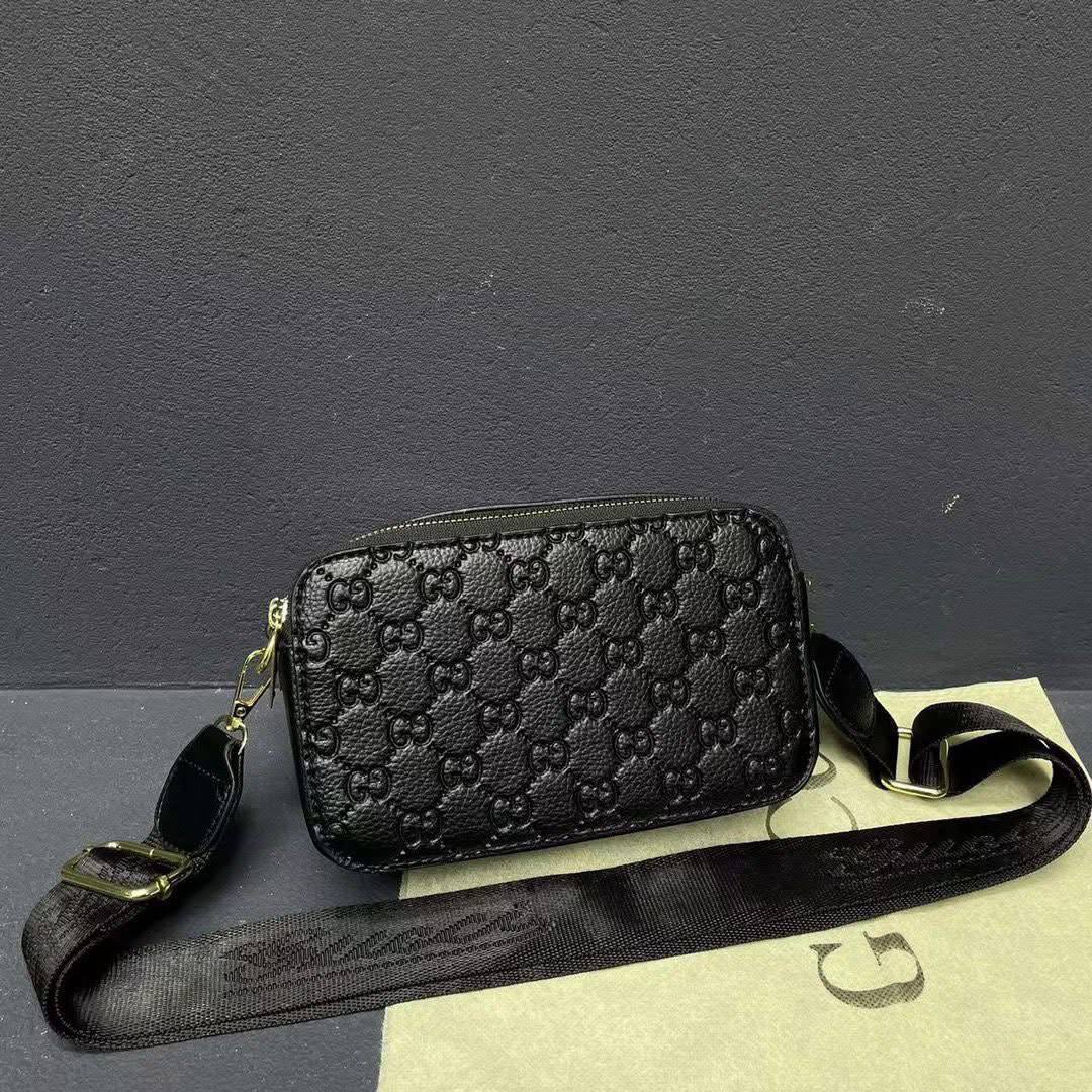 Signature Embossed Black Leather Crossbody thumbnail 3