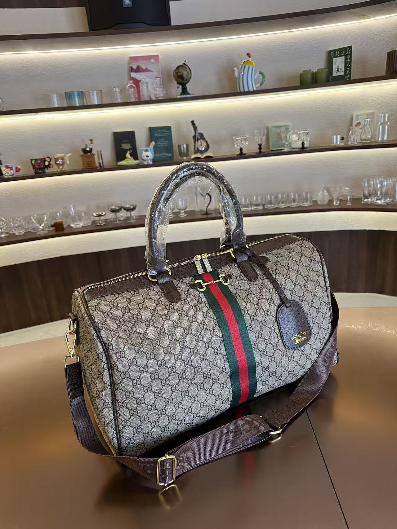 Luxury GG Monogram Travel Duffle Bag – Beige & Brown