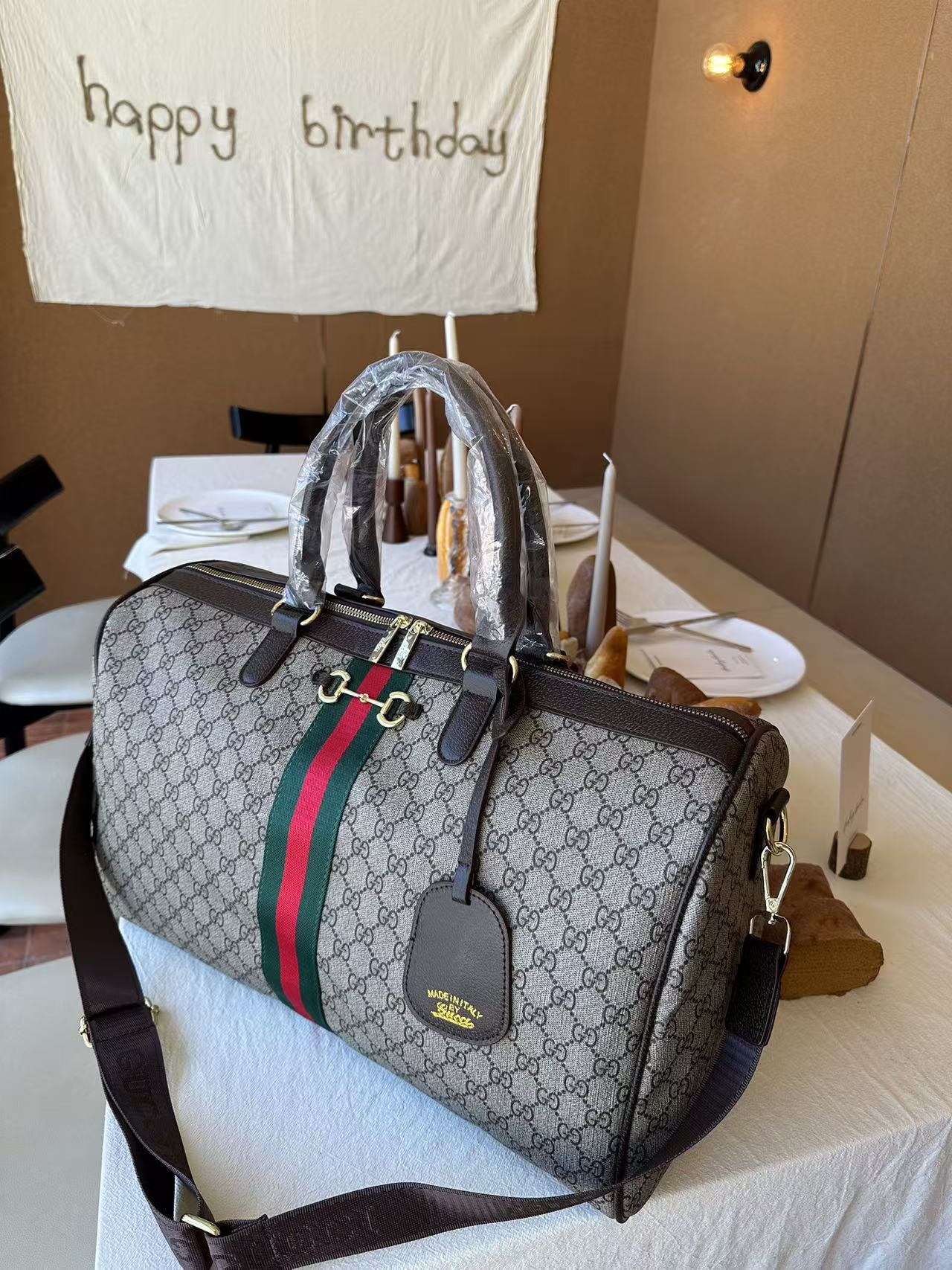 Luxury GG Monogram Travel Duffle Bag – Beige & Brown thumbnail 2