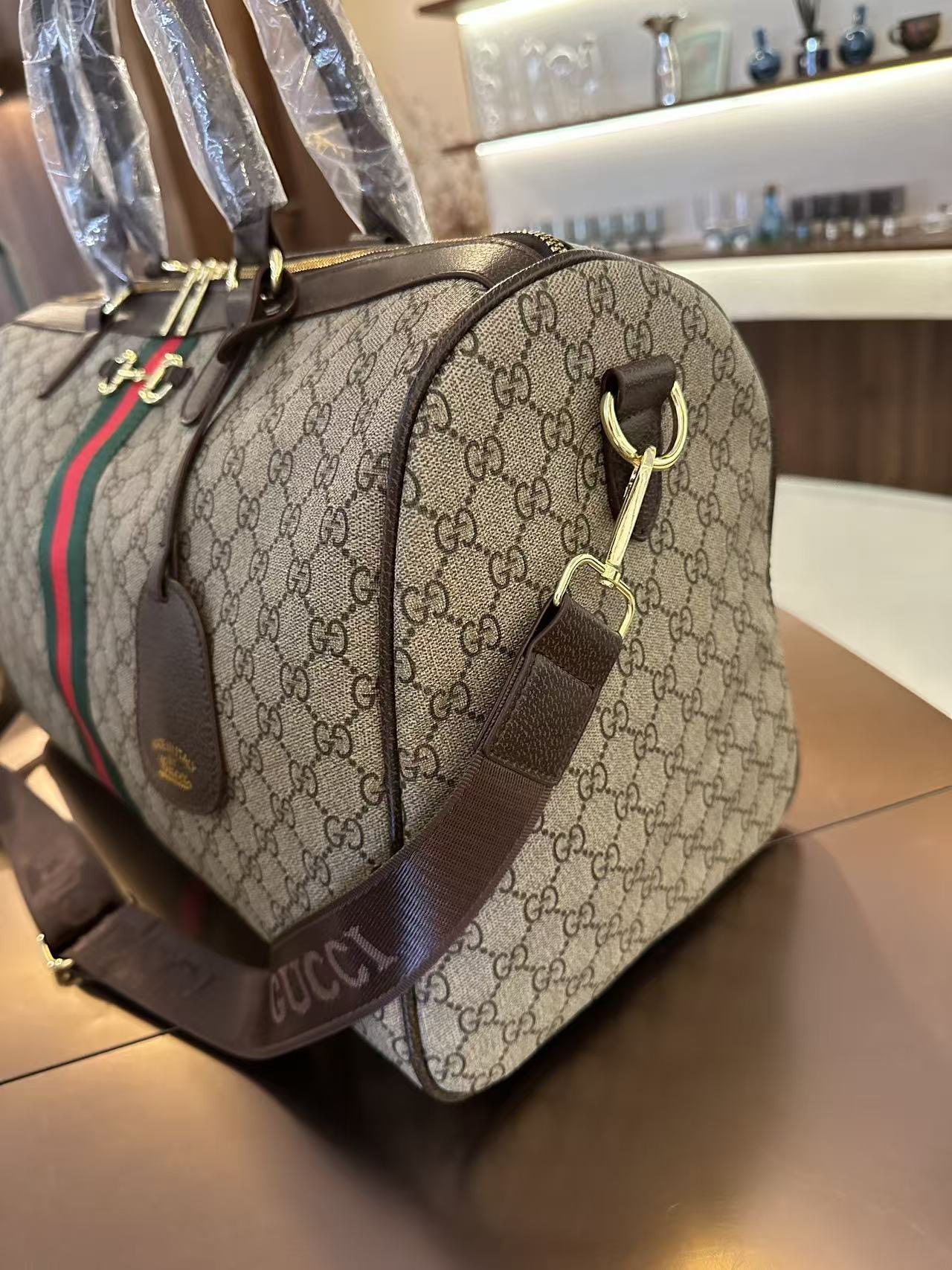 Luxury GG Monogram Travel Duffle Bag – Beige & Brown thumbnail 7