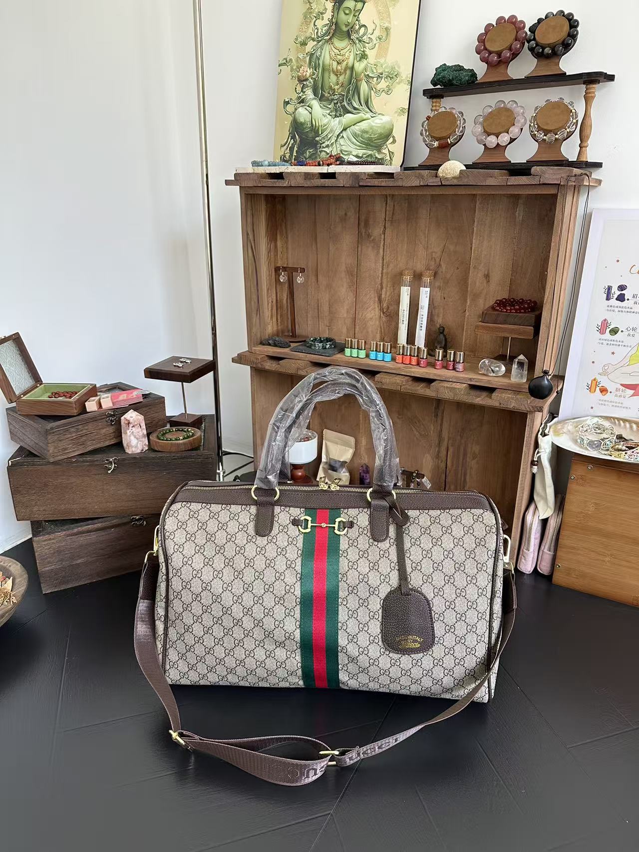 Luxury GG Monogram Travel Duffle Bag – Beige & Brown thumbnail 3