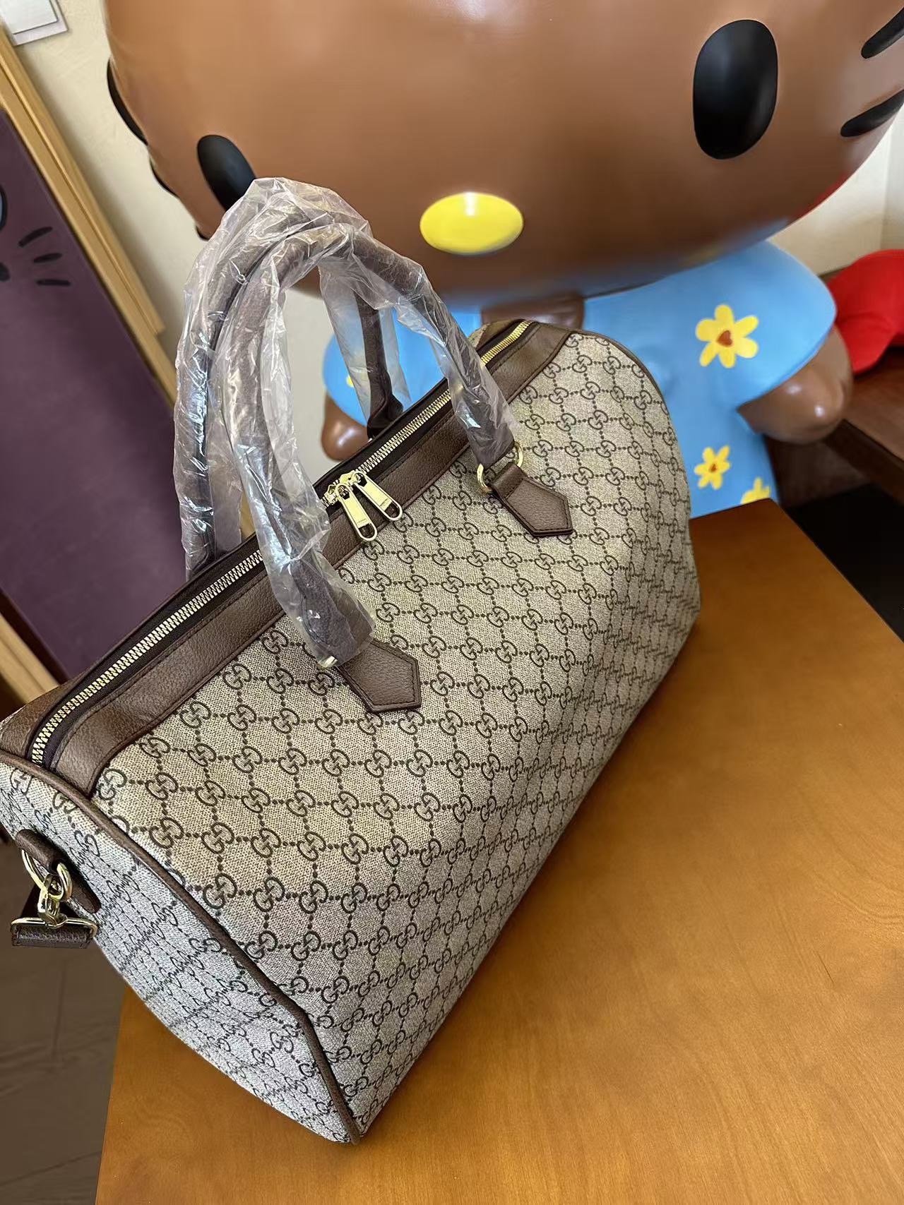 Luxury GG Monogram Travel Duffle Bag – Beige & Brown thumbnail 4
