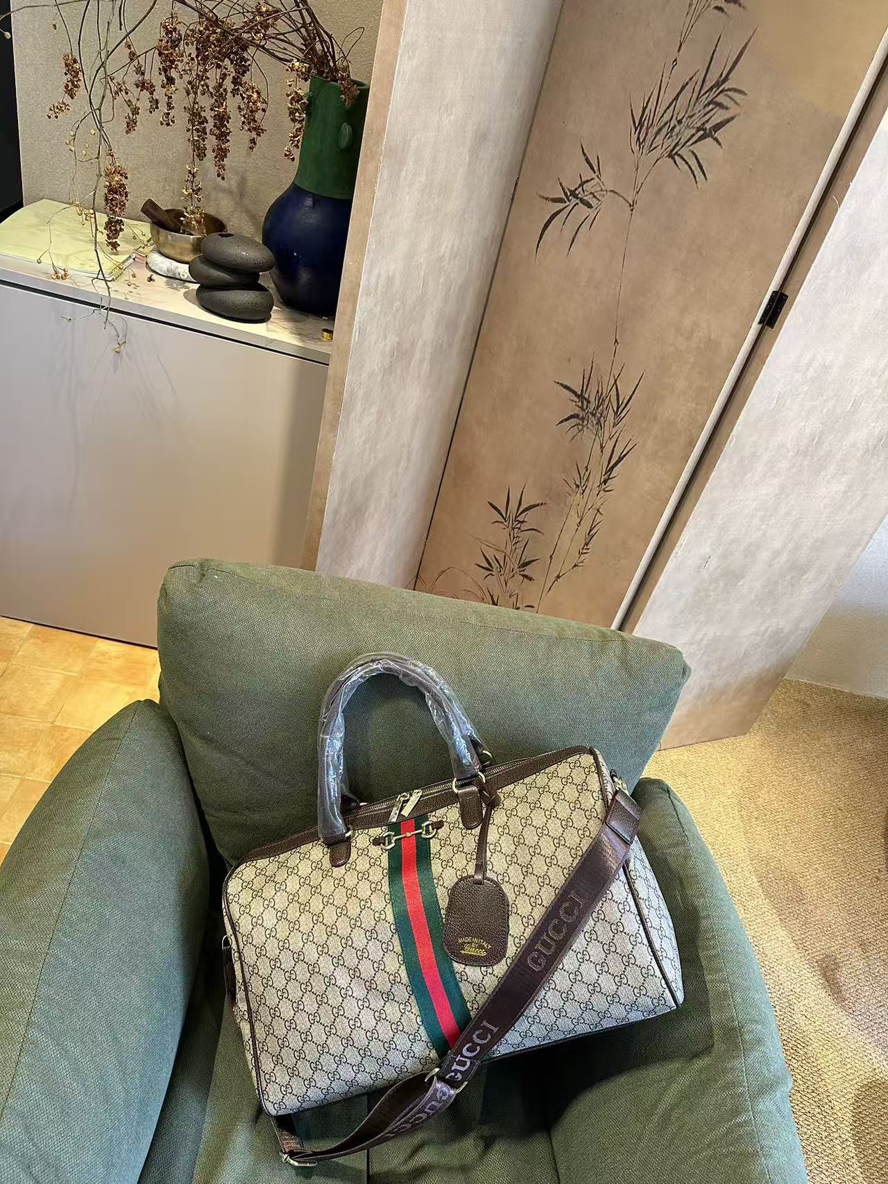 Luxury GG Monogram Travel Duffle Bag – Beige & Brown thumbnail 6