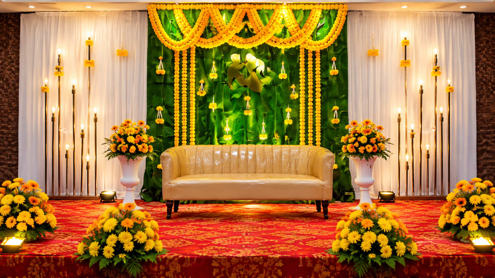 Luxurious Marigold Baby Shower Stage — Royal Decor baby shower styling in Thanjavur