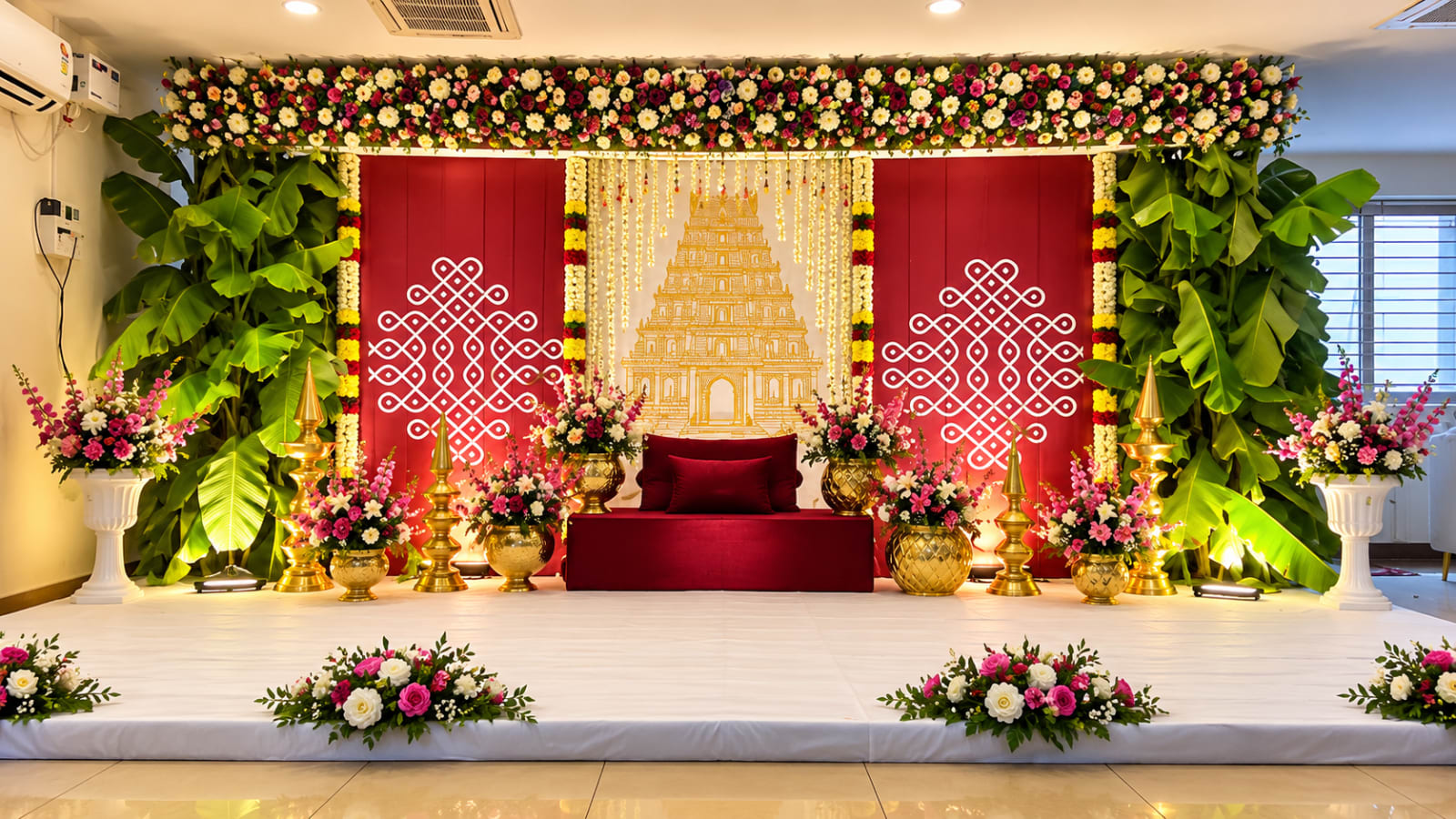 Ornate Indian Wedding Stage Backdrop — Royal Decor puberty styling in Thanjavur