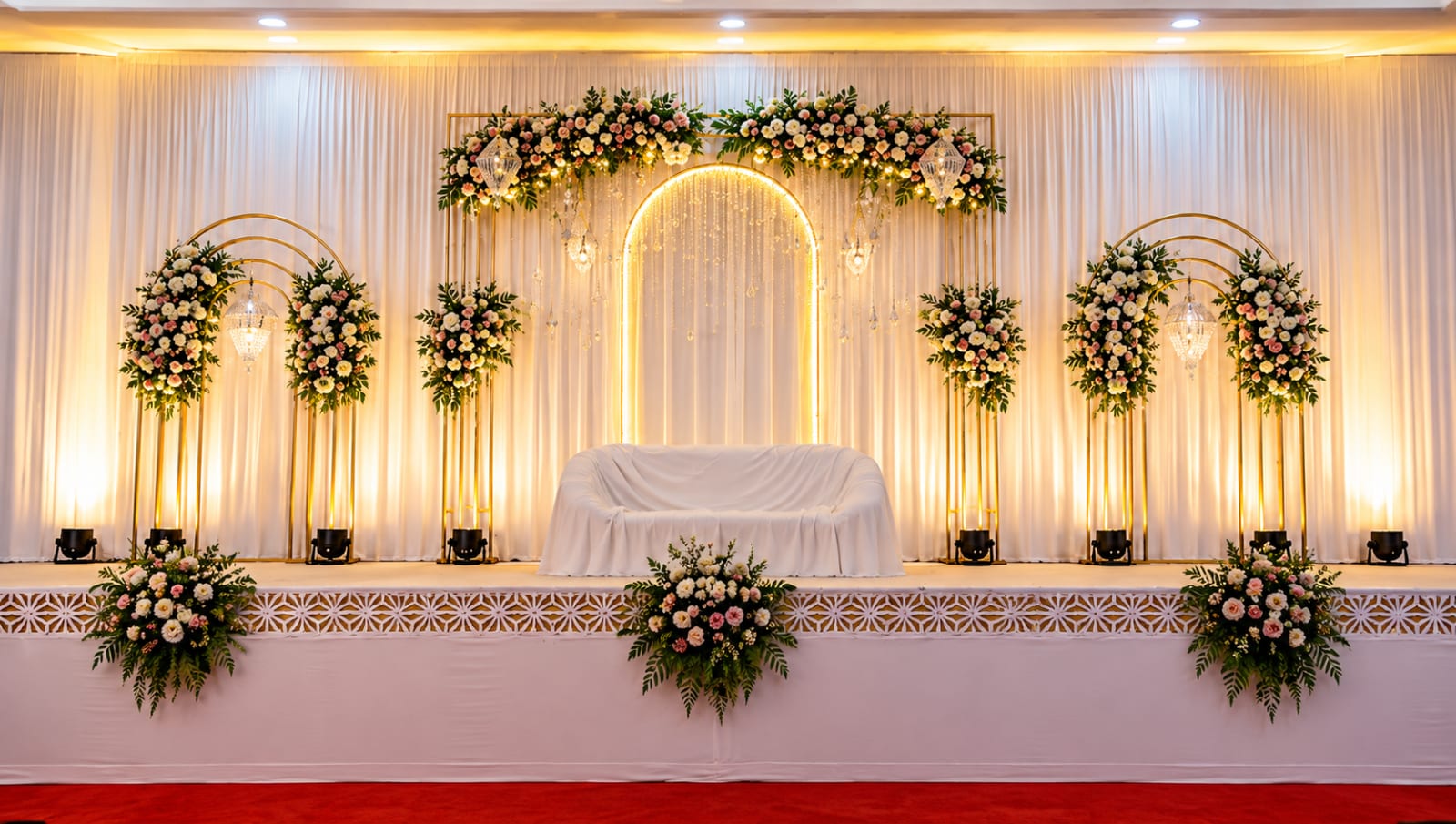 Luxurious Symmetrical Wedding Stage — Royal Decor reception styling in Thanjavur