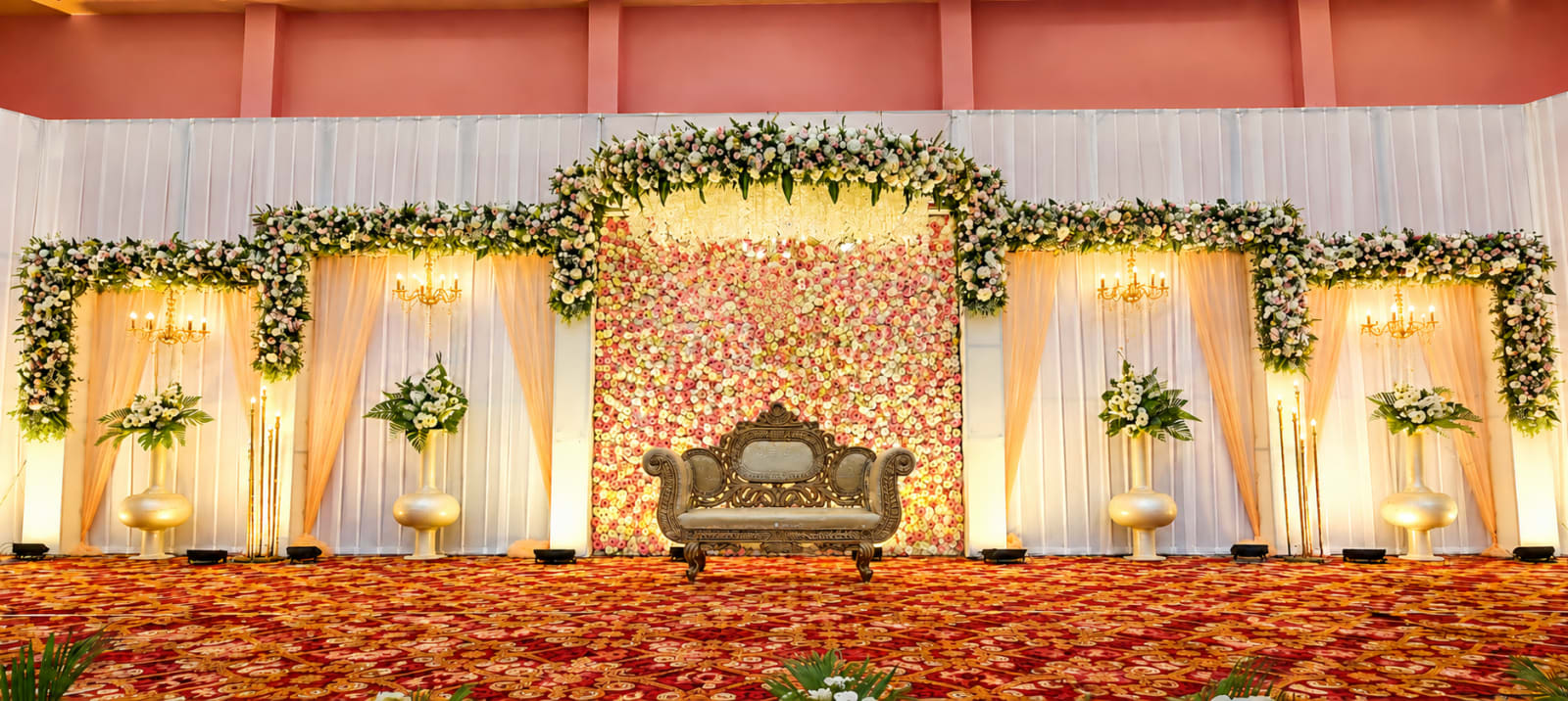 Logo-Free Floral Wedding Stage — Royal Decor wedding stages styling in Thanjavur