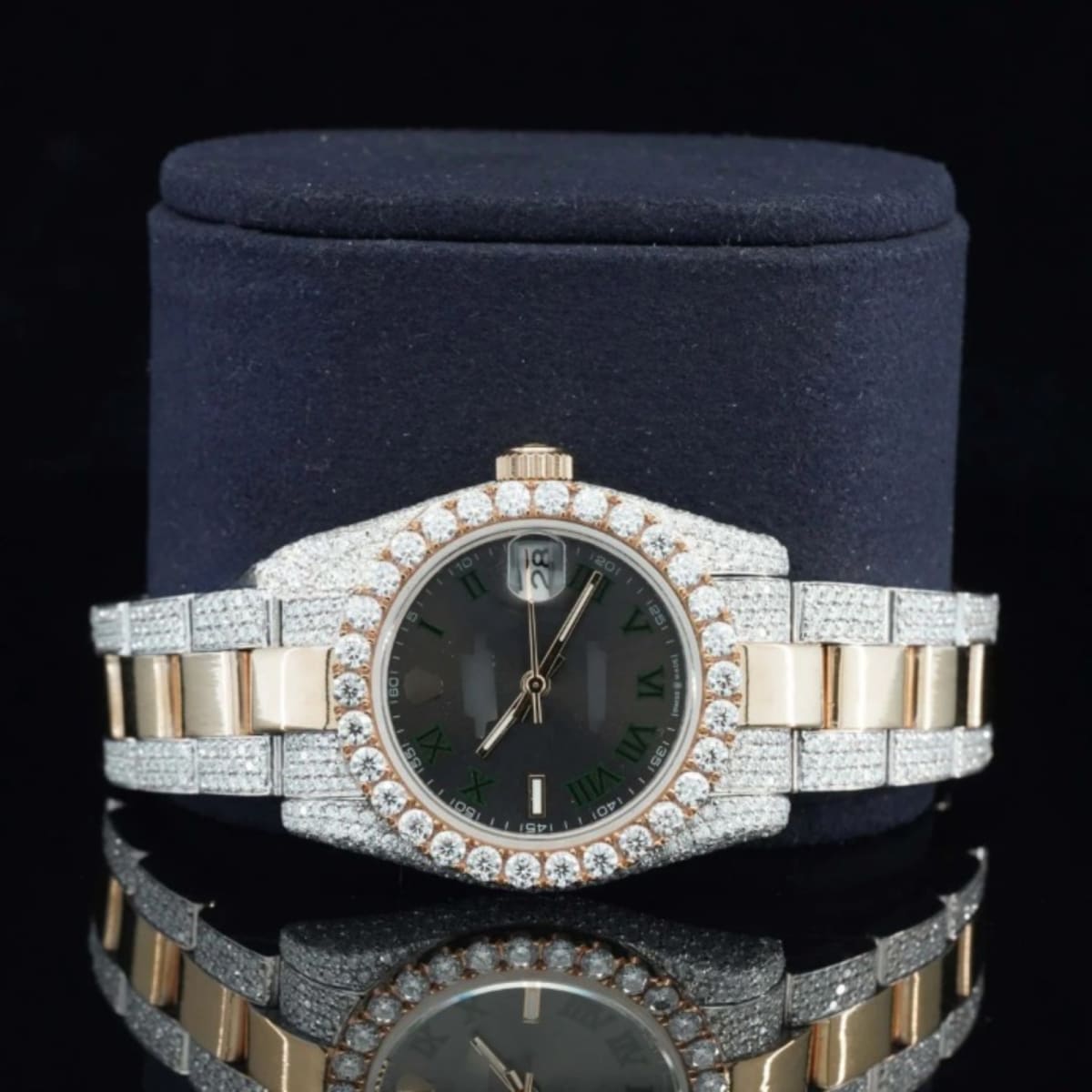 Fantastic Black Dial Iced Out Moissanite Watch Automatic Two Tone Watch For Women view 2