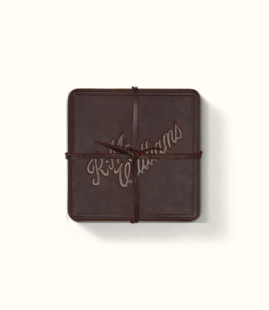 script-logo-4pc-coaster-set-leather-russett